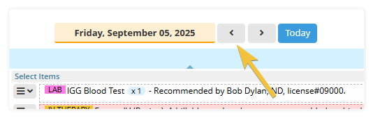 How to change the date on the Daily Express checkout to move forwards or backwards - shows the Daily Express checkout card section with the date navigator.